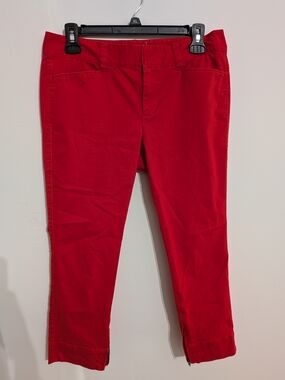 LOFT Red Cropped Ankle Pants W/ Zippers At Ankles